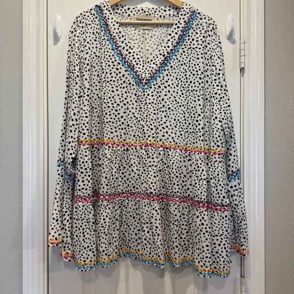 Savanna Jane Blouse Women 2XL Embroidered Polka Dot Bell Sleeve Shirt Top Boho - Picture 2 of 11